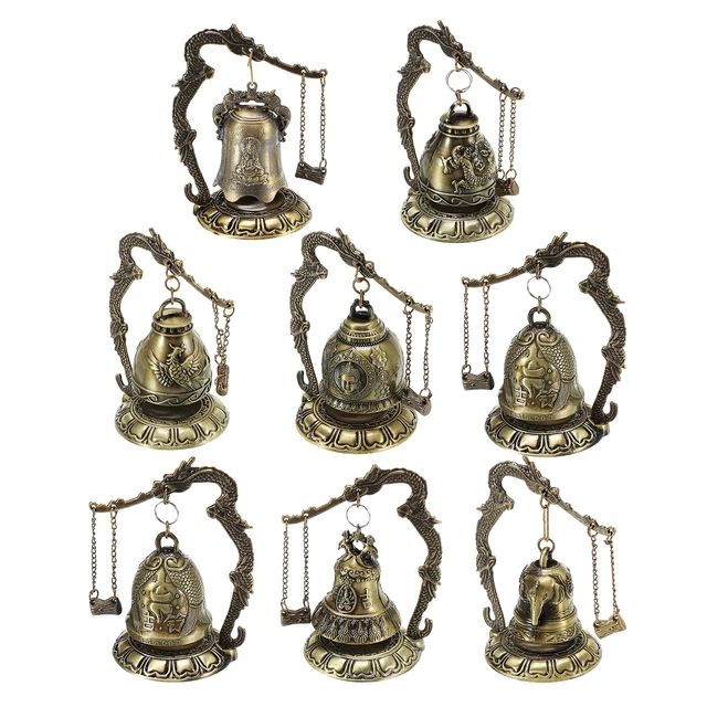 MrMrKura Vintage Drachen Fengshui Glocken Set – 4 Stück, Messing-Windspiele Für Garten, Terrasse, Haus – Glücksbringer Deko