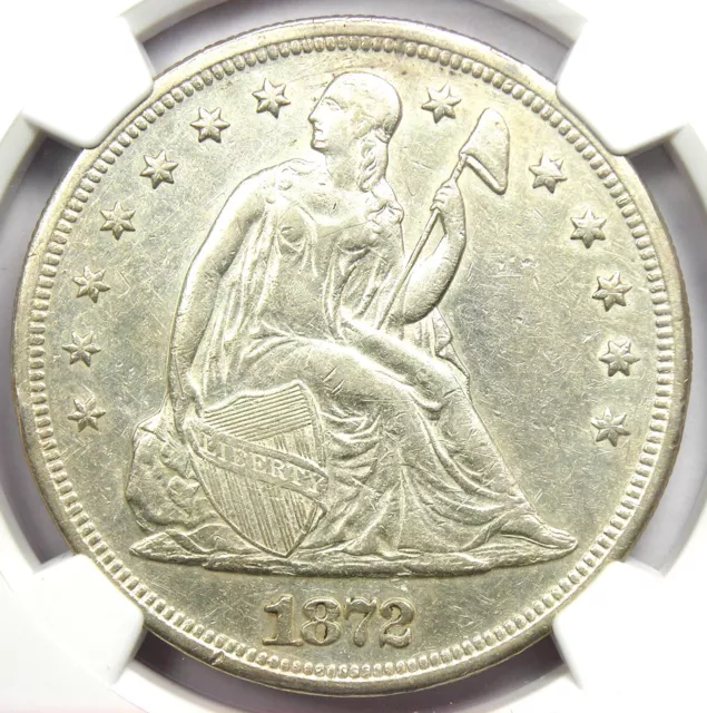 1872 Seated Liberty Silver Dollar $1 Coin. Certified NGC AU Detail - Rare Coin