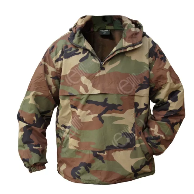 Woodland Camo Combat Anorak - Pullover Smock Hooded Fleece Winter Windproof New