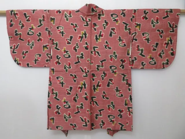 1611i10z410 Vintage Japanese Kimono Silk MEISEN HAORI Pink