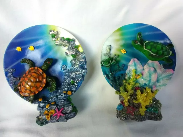 Polyresin Turtle Corals Coastal Sculpture 3D Seaside Beach Decor 6" SET of 2