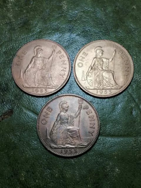 1953 Rare Date British Penny Lot Of 3 Coins AUNC Nice And Shiny Condition