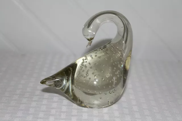 Art Glass Controlled Bubbles Clear Swan Figurine Paperweight