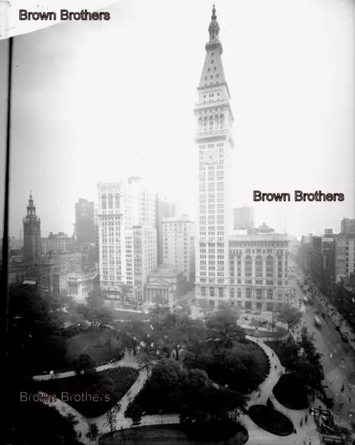 1909 Nueva York Metropolitan Life Insurance Tower & Park 8x10 cámara de vidrio negativo #4