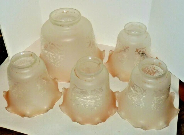 Gas Gasolier Lamp Light Shade Electric Glass Etched Amber 3" Inch Fitter