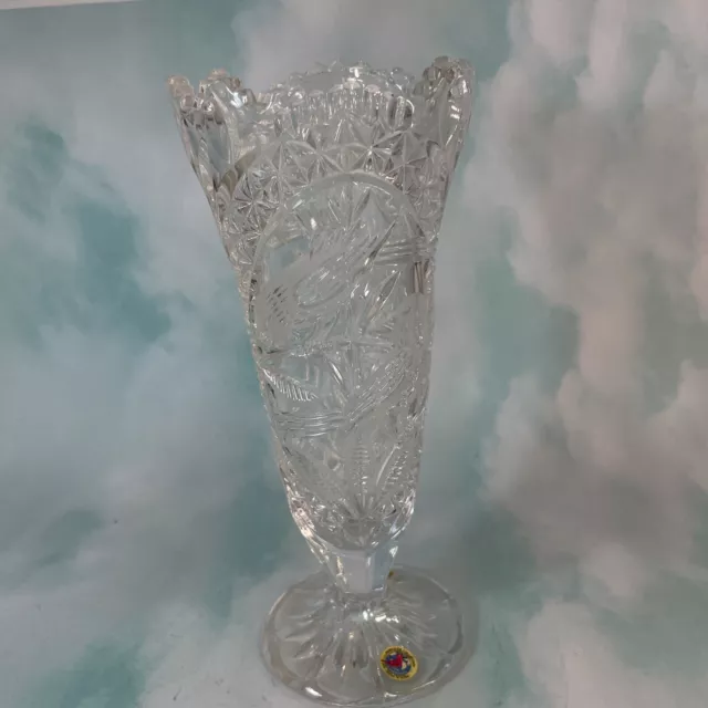 Vintage Hofbauer Crystal Vase Bud Vase Clear Birds Made In GERMANY☆GORGEOUS 10”