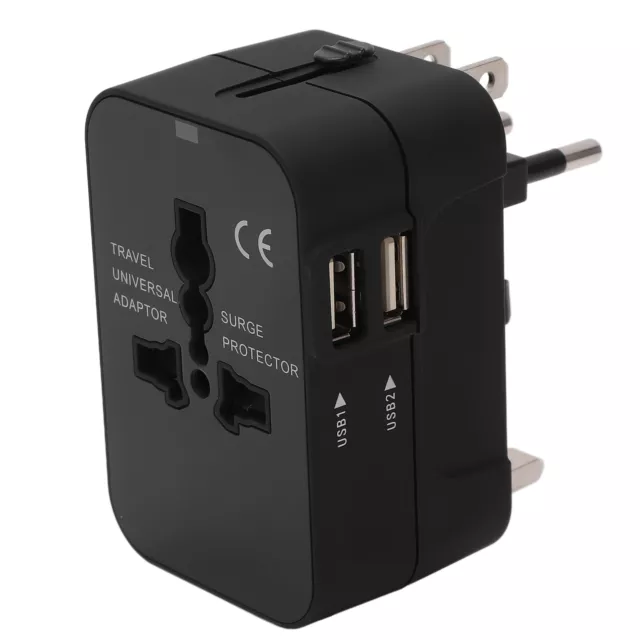 (Black) Power Adapter Socket 100240V AC Compact Size Fireproof Universal