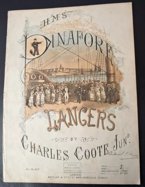 c1890s Sheet Music H. M. S. Pinafore Lancers Gilbert & Sullivan D`Oyly Carte