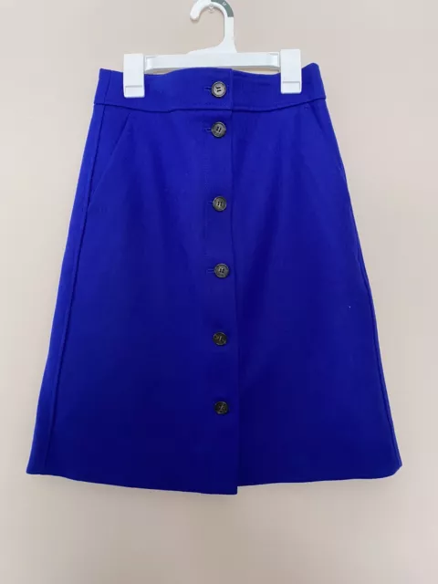 J Crew Button-front A skirt in double-serge wool size 4 blue