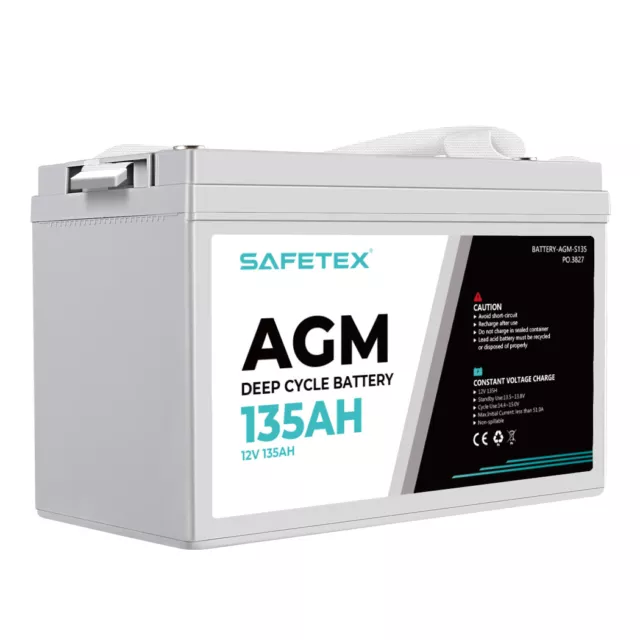 Safetex 12V 135Ah AGM Deep Cycle Lead Acid SLA Battery Solar Caravan Camping