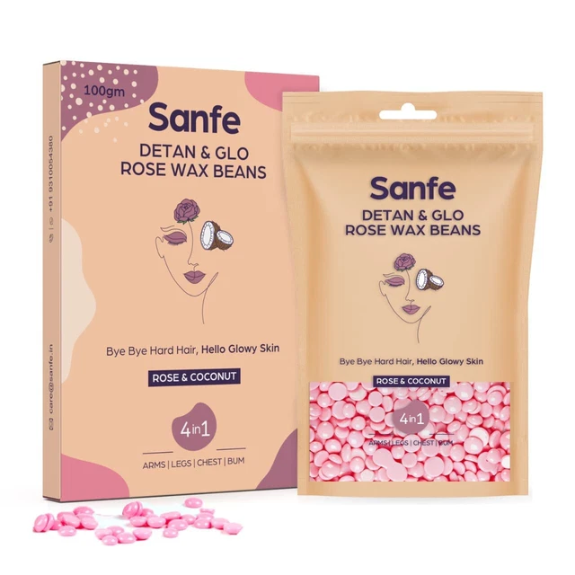 Sanfe Detan & Éclat Rose Cire Graines Pour Épilation 100gm