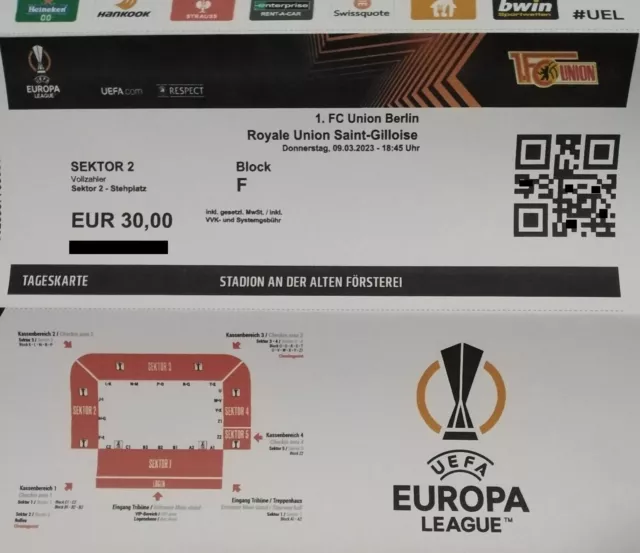 E-TICKET UEFA Europa League 9.3.2023 Union Berlin - Royale Union Saint-Gilloise