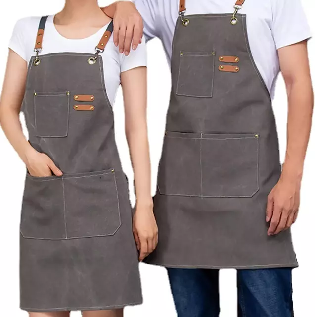 Kitchen Thicken Canvas Apron for Woman Men Waterproof Stain-Resistant with Pocke