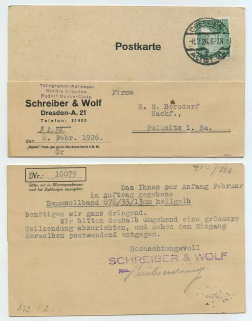 75753 - Postkarte - Dresden-Altst. 8.2.1926 nach Pulsnitz