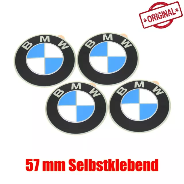 4x Original BMW Logo De Eje la Rueda Emblema 57MM Placa Tapacubos Autoadhesivo