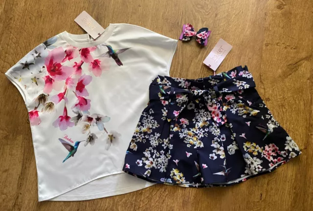 Top abito corto Ted Baker nuovo con etichette set floreale 7-8 anni fiocco colibrì designer