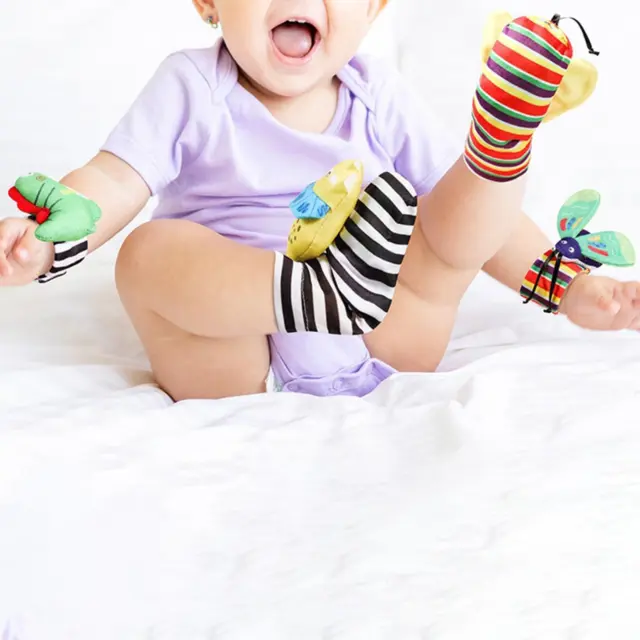 Baby Wrist Foot Rattle Socks 2 Pair Set Breathable Bright Colors Infant Babies