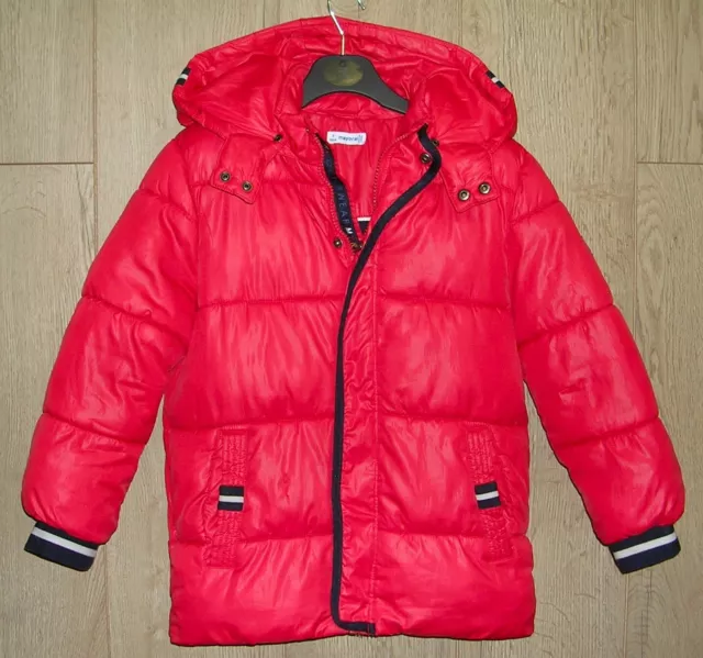 Mayoral Boys Red Puffer Jacket Hooded Coat Age 7 122cm