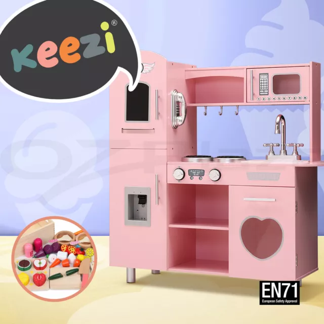 Keezi Kids Wooden Kitchen Pretend Play Sets Food Cooking Toys Children Pink