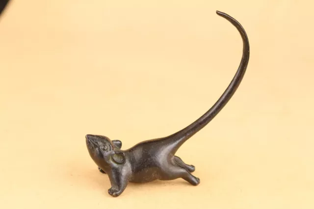 Rare chinese old bronze hand carved lovely mouse statue figure Tea pet Art Gift