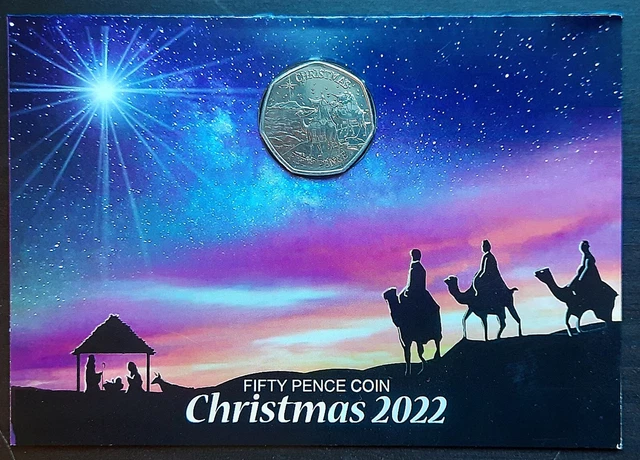 Christmas 2022 50p (Fifty) coin in artwork card (Unc from Gibraltar mint)
