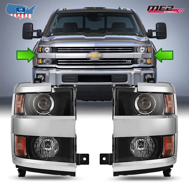 HEADLIGHTS FOR 20152019 Chevy Silverado 2500HD 3500HD Chrome Projector