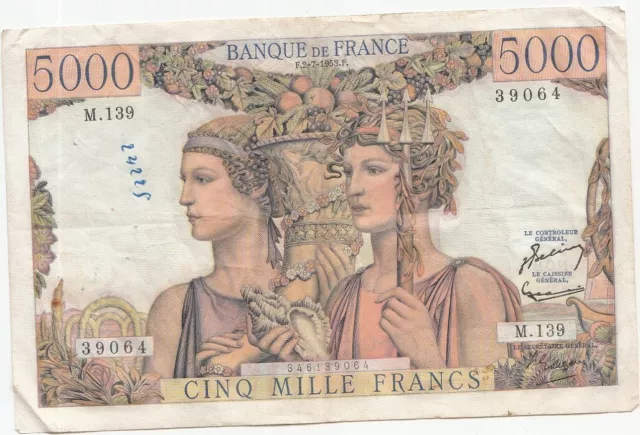 France billet de 5000 Francs Terre et Mer F.2-7-1953.F.