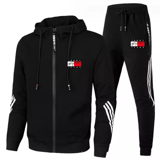 2-pcstommy Mens Full Zip Tracksuit Hoodie Jogger Sweatshirt Jacket Pants Set