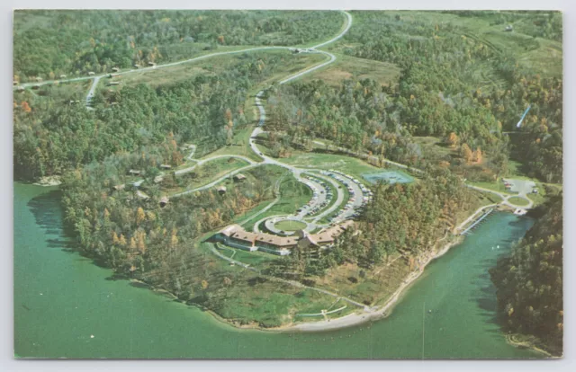 Aerial View~Burr Oak Lodge & State Park~Rt 78~Glouster OH~Cabins~Lake~Roads~Vtg