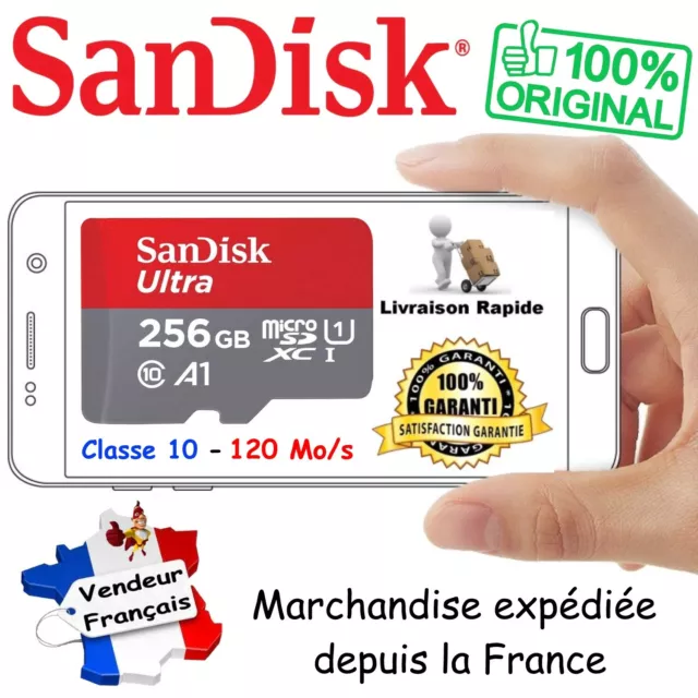 SANDISK Carte Mémoire Micro SD SDXC 256 Go ULTRA 120 Mo/s UHS-I A1 U1 Classe 10