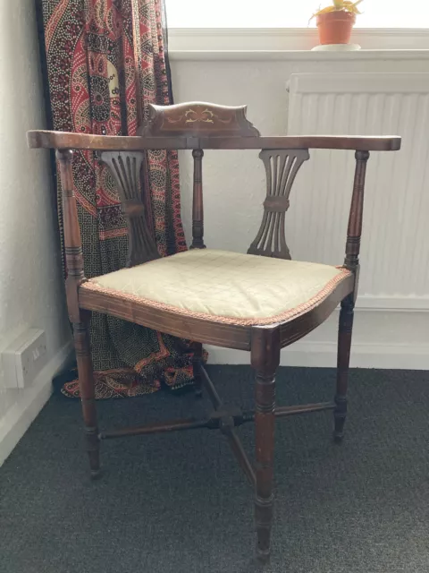 Regency Corner Chair Antique Inlaid Decoration Upholstered Seat c 1820