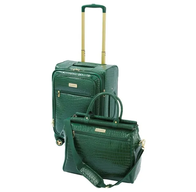 Samantha Brown Luggage Croco Embossed 22" Upright Spinner + Dowel Bag Deep Green