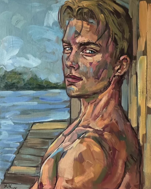 Young Naked Man Oil Painting, Male Nude, Gay Erotic Art 45x55x1 Cm