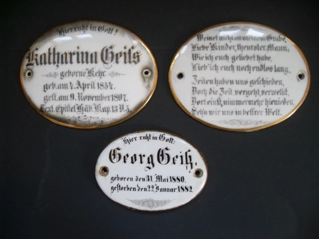 3 Antike alte Grabtafeln aus Porzellan 1882 und 1897 Nicht Defekt  Eine von Kind