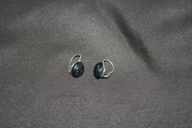 Paire de boucles d'oreilles Monture argent - pierre jais noir