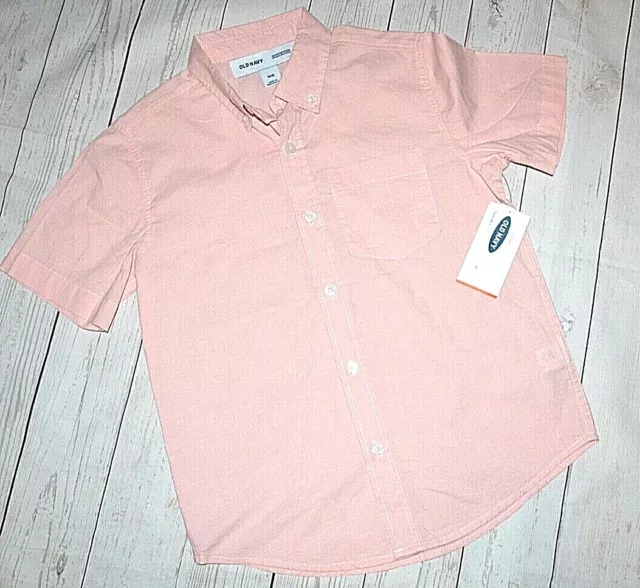 Old Navy Built In Flex Short Sleeve Dress Shirt Top Light Pink Boys Xl 14 - 16