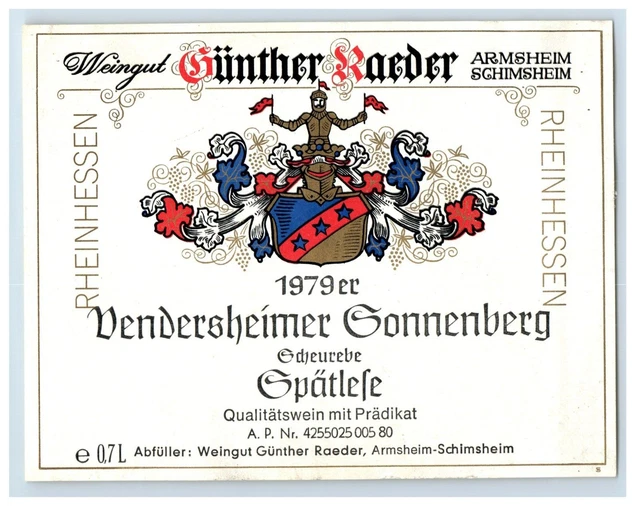 1970's-80's Gunther Raeder Dendersheimer German Wine Label Original S20E