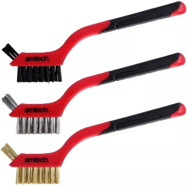 3Pc WIRE BRUSH SET Soft Nylon Hard Steel Brass Rust Paint Remover Cleaner Sander