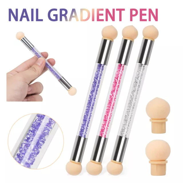 4X Sponge Heads Nail Pen Dual Tipped Ombre DIY Gradient Gel Color Nail Art Brush