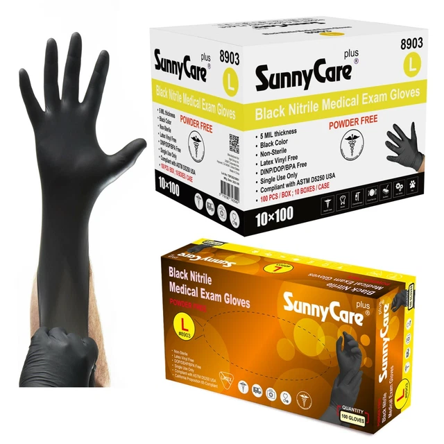 1000/CASE 8903 SUNNYCARE 5Mil Black Nitrile Exam Gloves (Non Vinyl