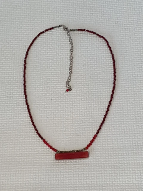 Sterling Silver & Pink Jade Pendant On A Glass Beaded Necklace
