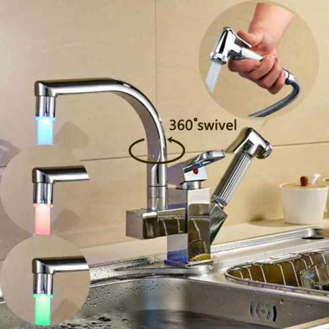 Modernes poliertes Chrom Küche ausziehbares Spray drehbarer Mixer Wasserhähne Wasserhahn ebey 3