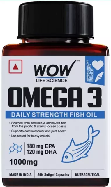 Wow Life Science Omega 3 Fish Oil 1000mg Triple 3X Fuerza 60 Cápsulas