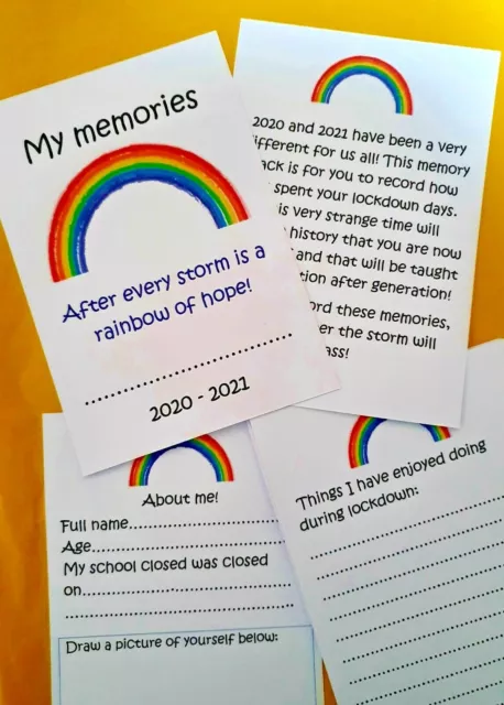 Lockdown Memories Pack- Time Capsule- Rainbow personalised- Children keepsake