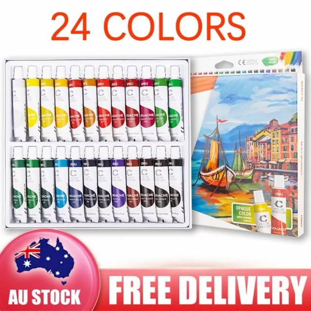 Deli 24 Colors Gouache Color 12ml Tube Watercolour Paint Set Craft Art Supplies