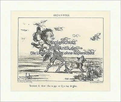 Zuviel des Guten Wild Rebhuhn Überforderung Schuss Jagdszene Daumier Original 17
