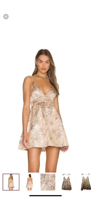 ALICE + OLIVIA Foley Shimmer Floral Dress Metallic Rose Gold 2 Retail $495