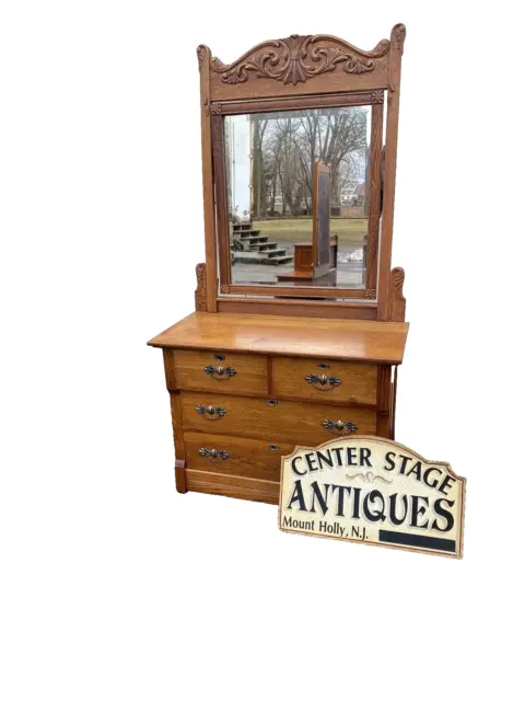 65134 Antique Oak Victorian Dresser with Mirror