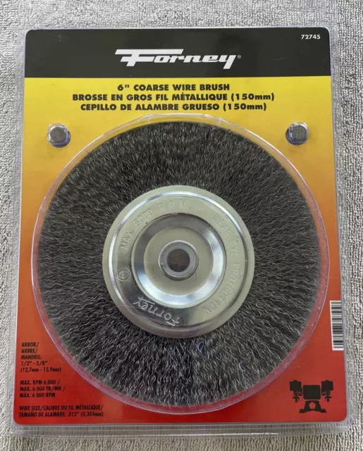 Forney 72745, 6” Coarse Wire Bench Wheel Brush with 1/2” and 5/8” Arbor