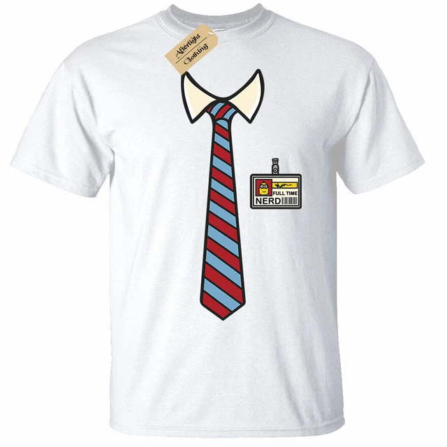 Full Time Nerd T-Shirt Divertente da Uomo Cravatta Colletto Smanettone Uniforme